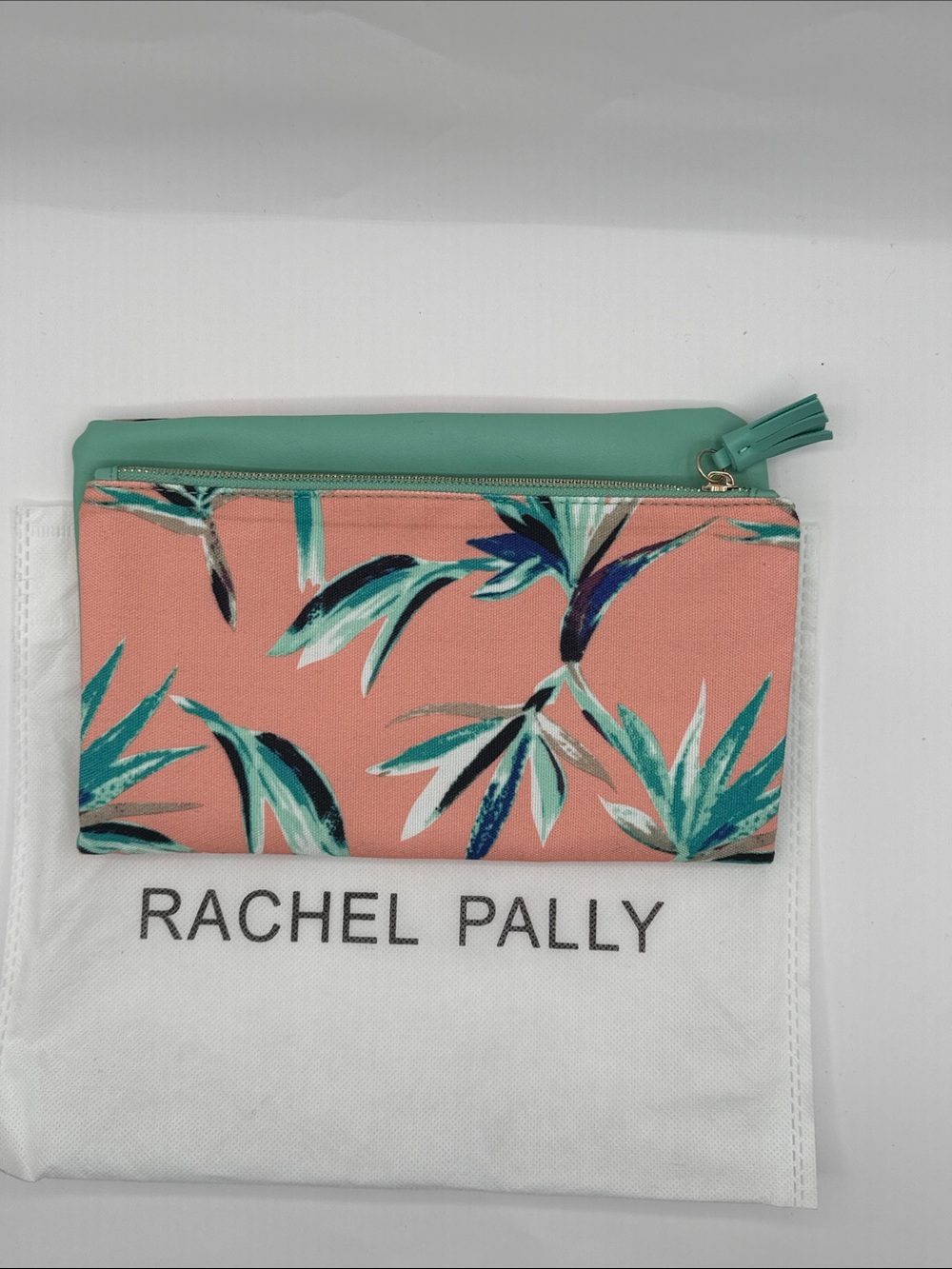 Rachel Pally Coral Floral Zip Pouch with Teal Top